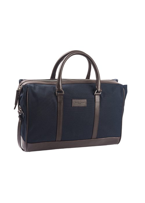 Men's country navy and brown leather sophisticated weekend holdall