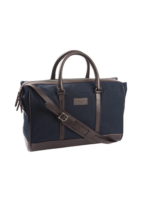 Navy and brown leather gorgeous overnight bag