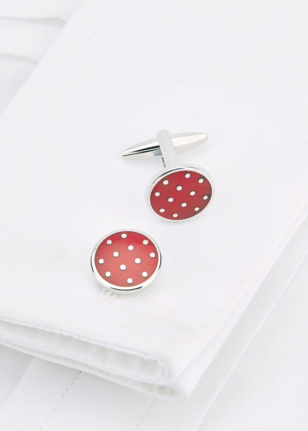 Roderick Charles red rounded spot cufflinks