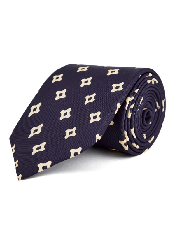 Silk tie in navy with square pattern