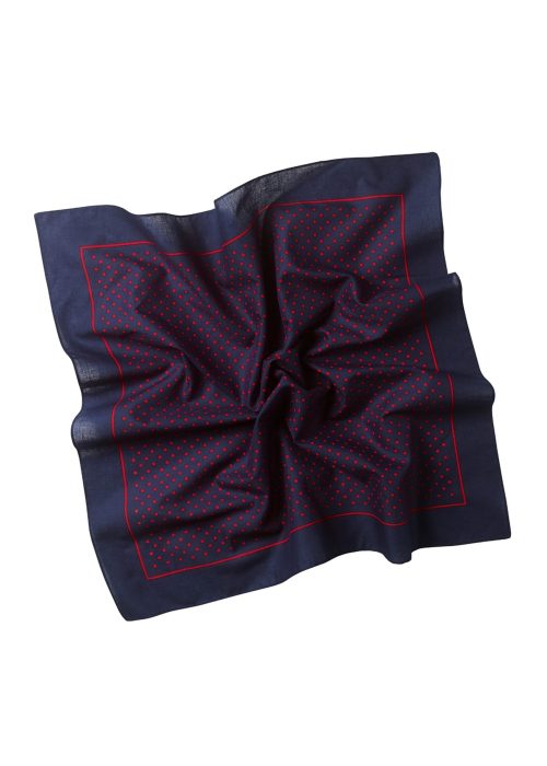 A navy with red spot men's bandana