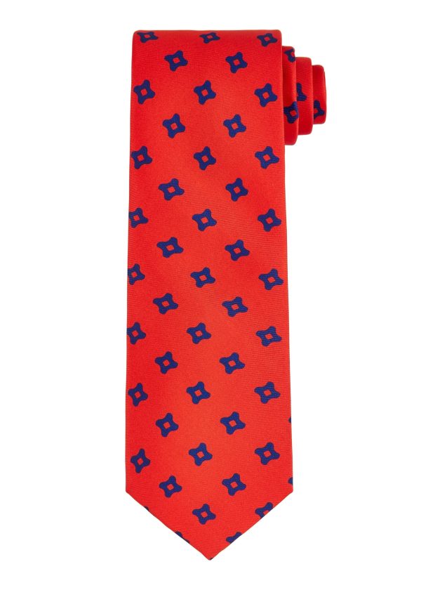 A red men's silk business tie with square pattern.