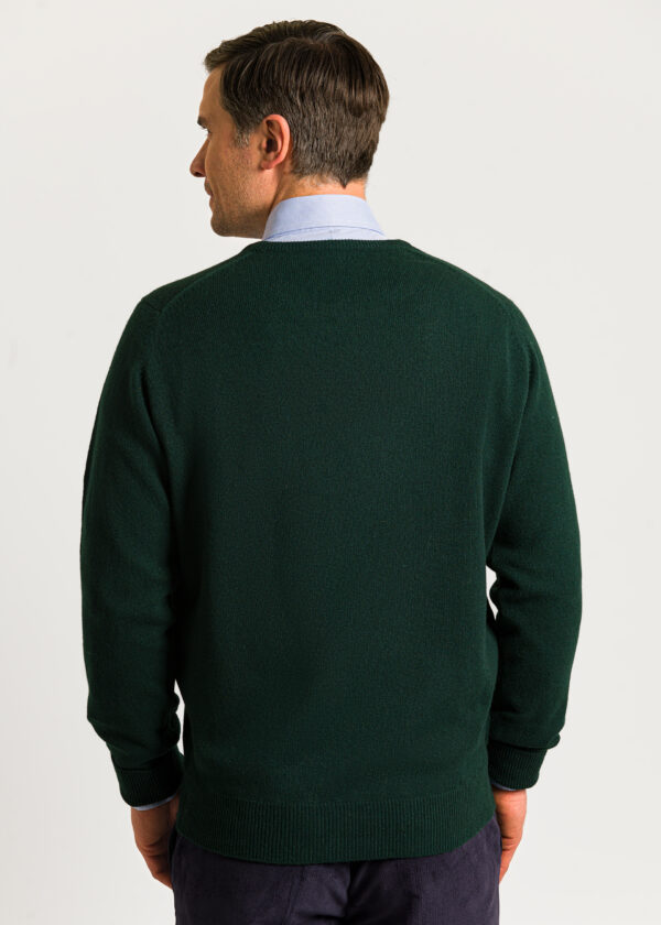 Back of Men's Bottle Green Lambswool sweater
