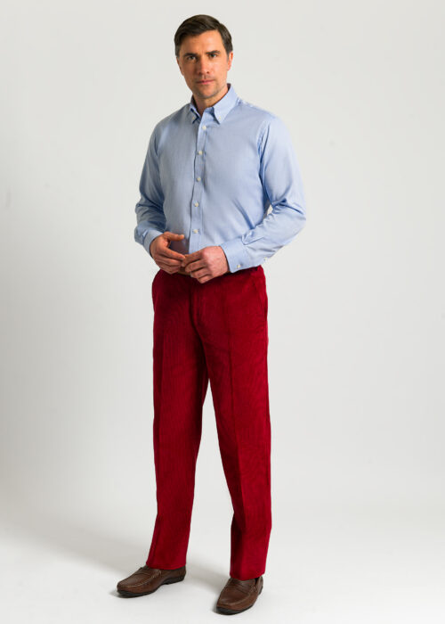 Men's Berry Red Corduroy Trousers by Roderick Charles