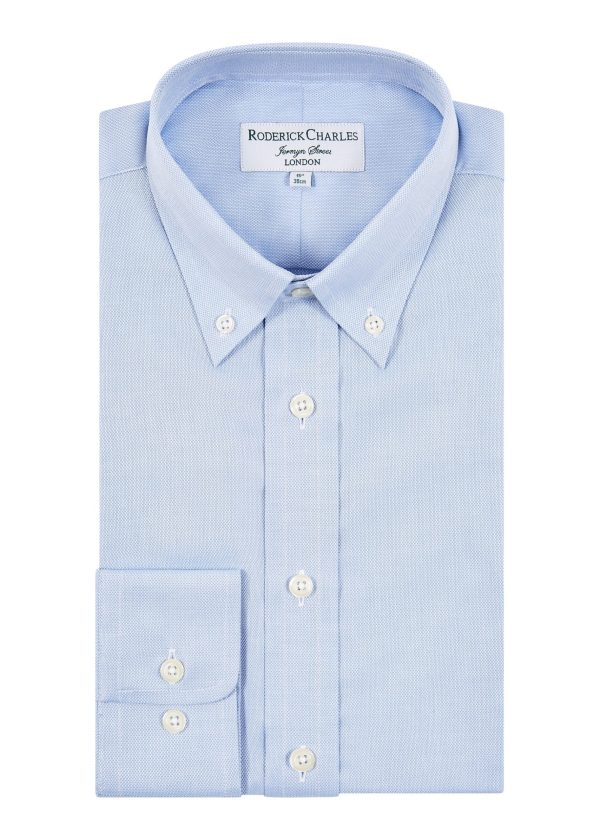 Men's blue oxford single cuff shirt by Roderick Charles