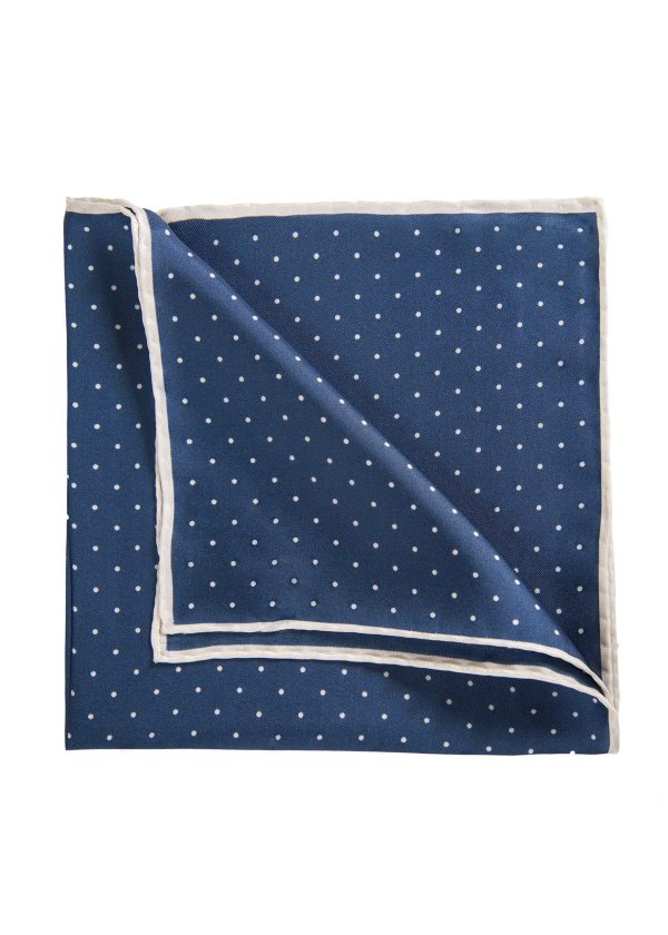 Roderick Charles blue and white silk pocket square with hand rolled edges