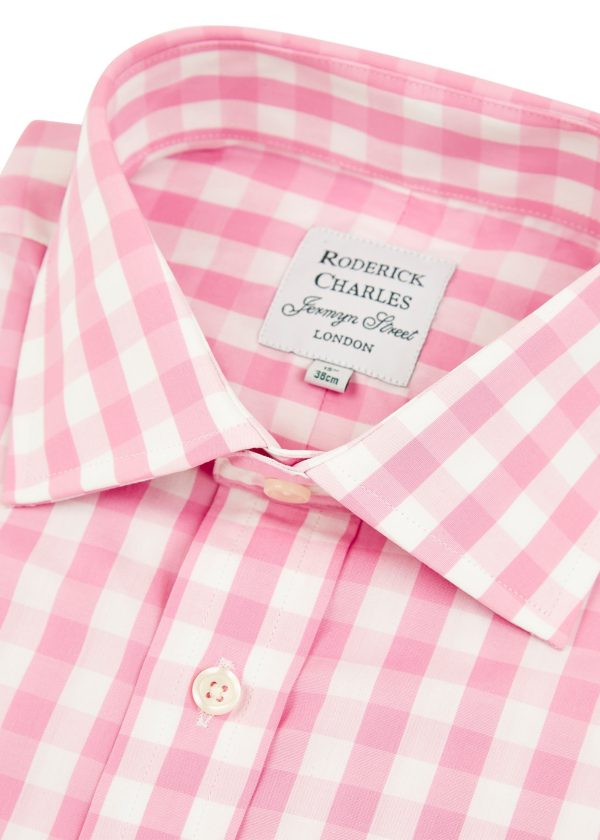 Roderick Charles pink bold check semi cut away collar shirt
