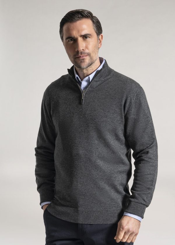 Roderick Charles quarter zip knit sweater in charcoal