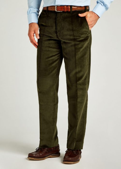 Corduroy dark olive trousers by Roderick Charles