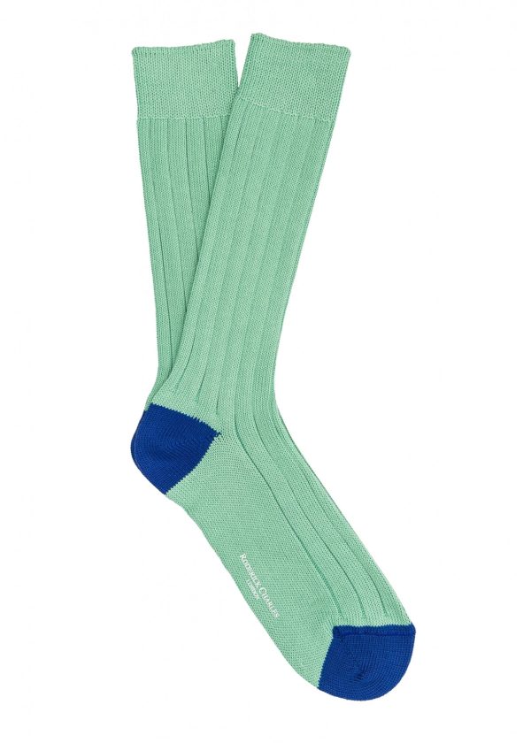 Men's pale blue and navy cotton socks