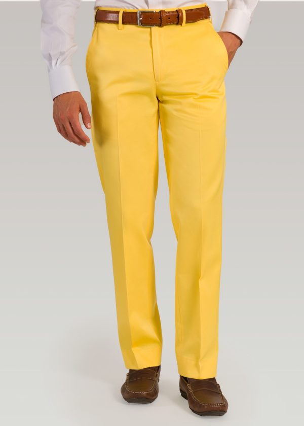 Lemon cotton trousers with slated side pockets