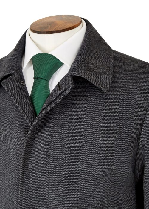 Pure wool grey short herringbone coat