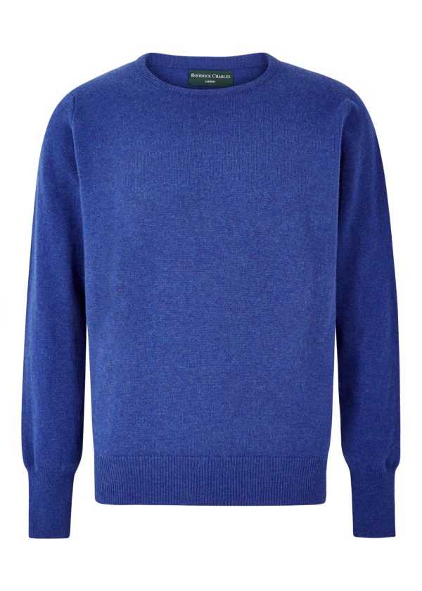 Men's Persian lambswool crew neck styled with a shirt and moleskin trousers