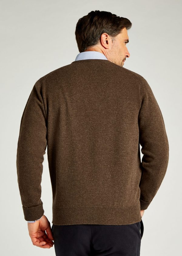 Lambswool v neck sweater in mocha brown