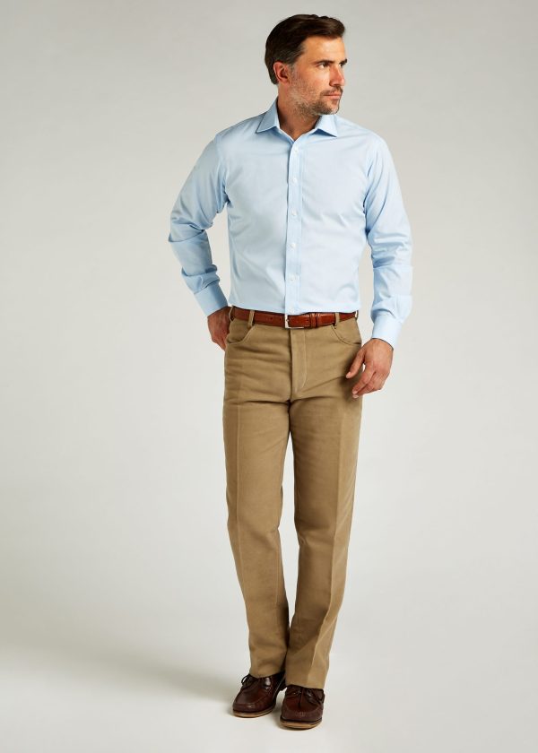 Flat front moleskin trousers in Lovat colour