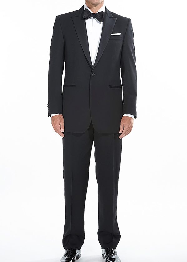 Roderick Charles peak lapel black dinner suit for formal occasions