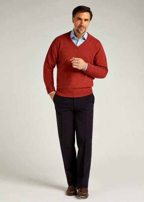 Roderick Charles v neck sweater in the colour poppy