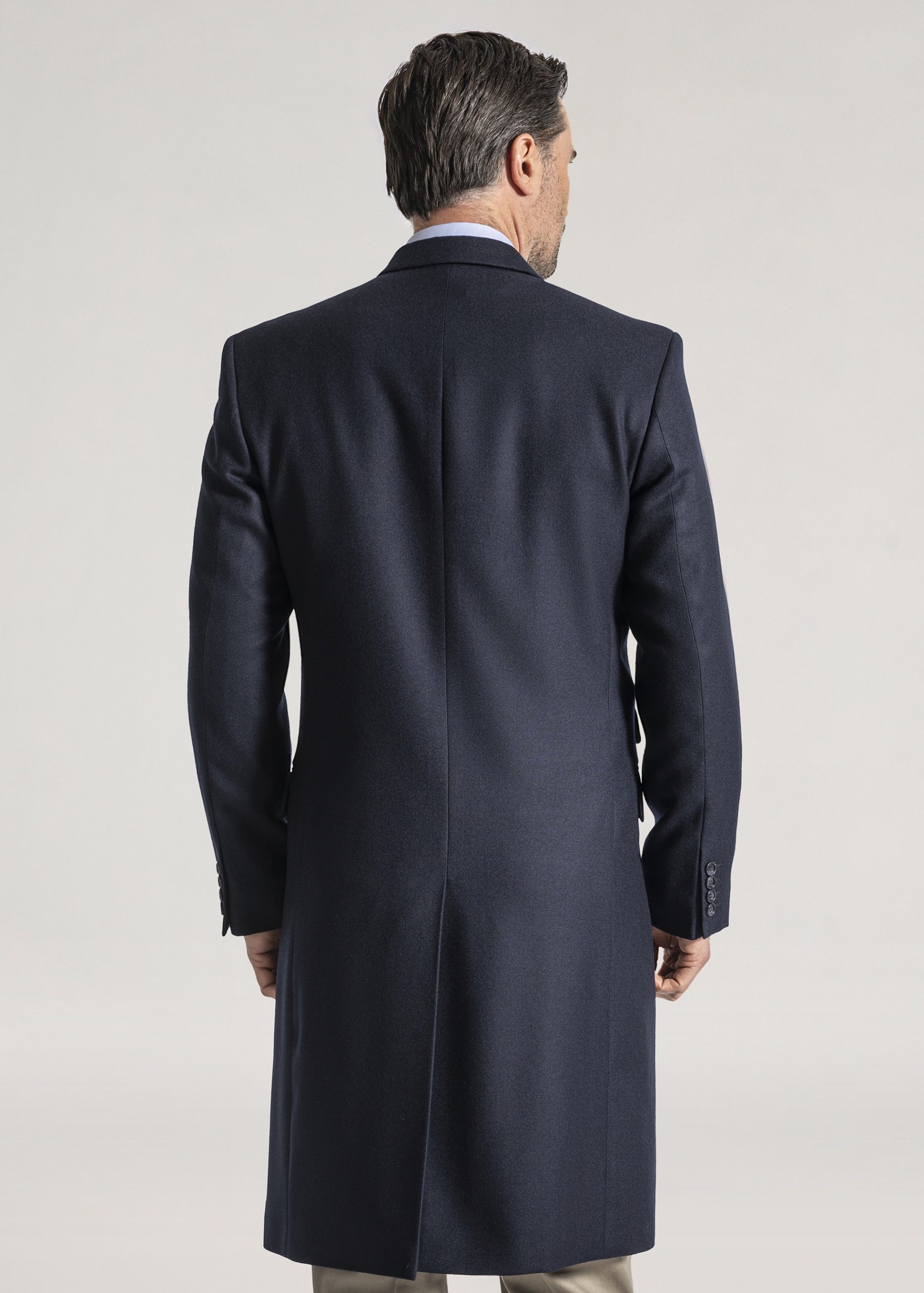 Roderick Charles formal long overcoat in navy blue