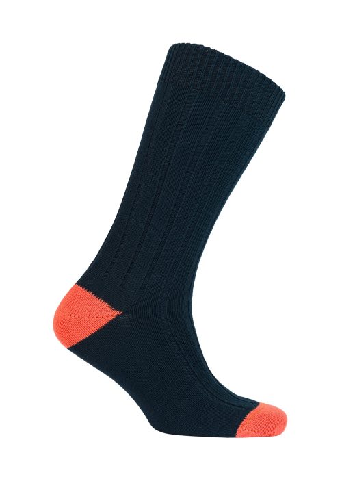 A cotton contrast heel and toe sock in navy and brique
