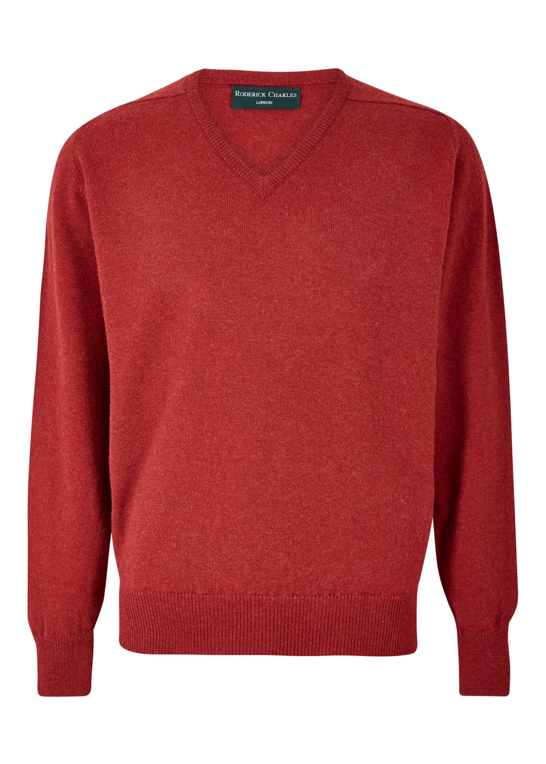 Lambswool v neck sweater in the colour poppy