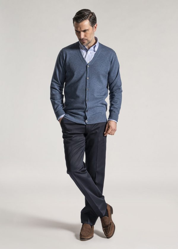 Roderick Charles merino knit cardigan in airforce blue