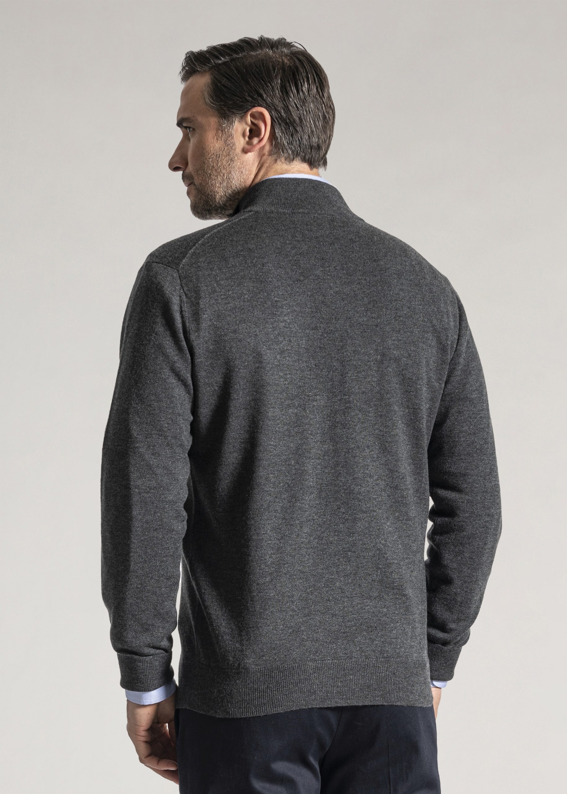 Men’s charcoal merino quarter zip sweater