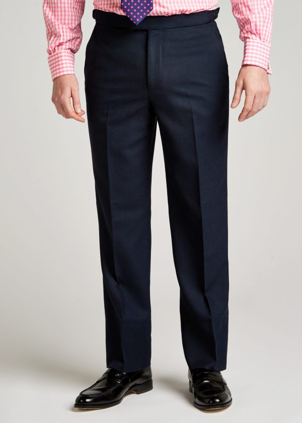 Roderick Charles navy birdseye suit styled with pink checked shirt