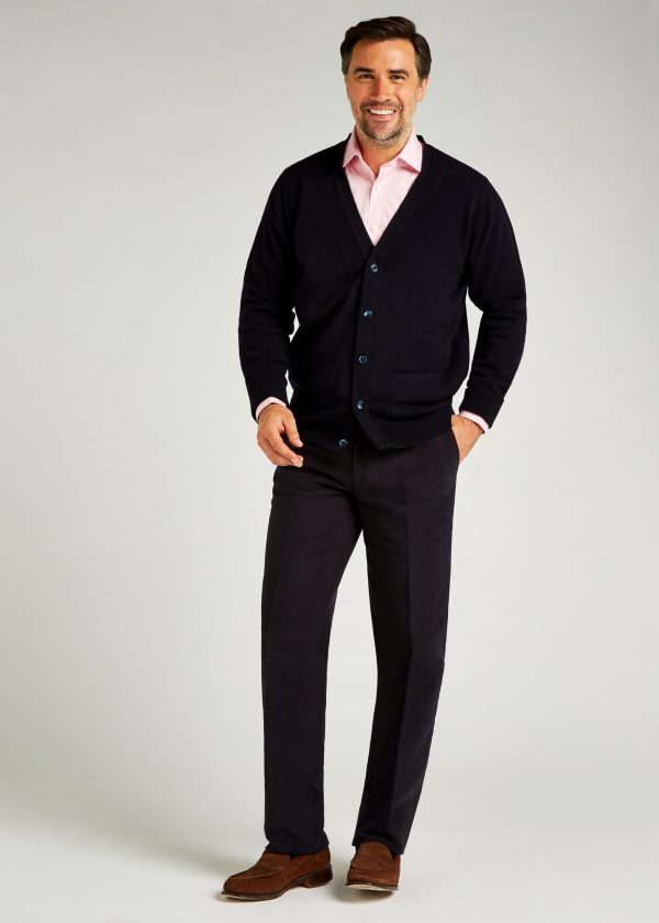 Navy lambswool cardigan by Roderick Charles