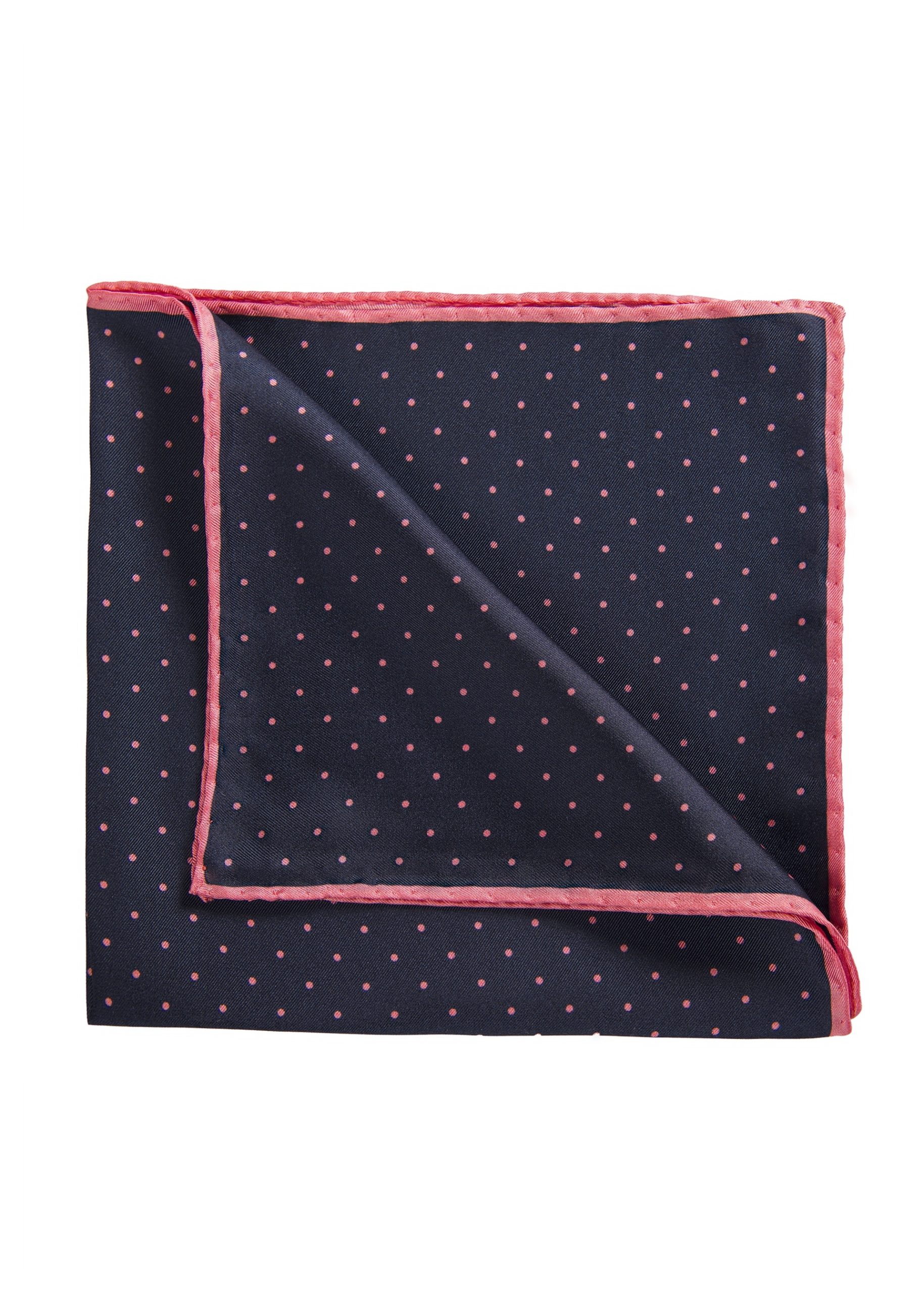 Roderick Charles navy and pink silk pocket square with hand rolled edges
