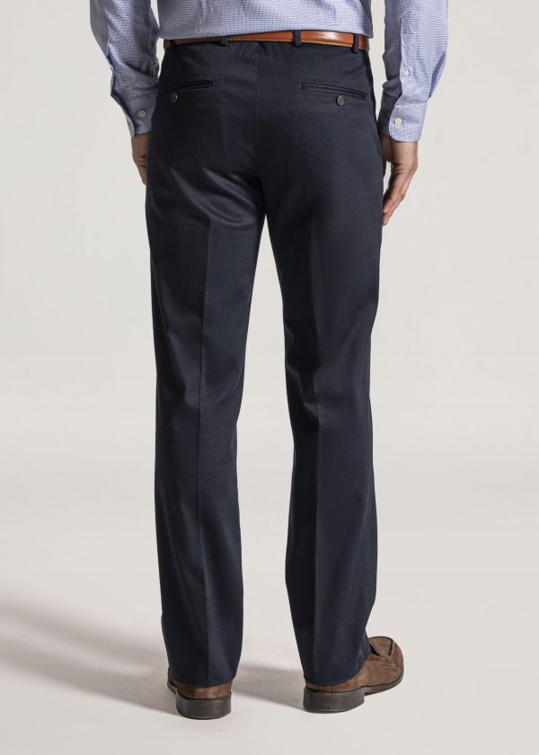 Men's navy cotton trousers with slanted side pockets