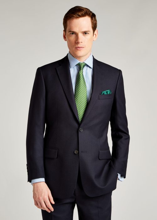 Tailored fit suit in navy pic and pic detail with a four button cuff