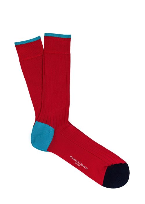 Red and turquoise dark blue Roderick Charles socks