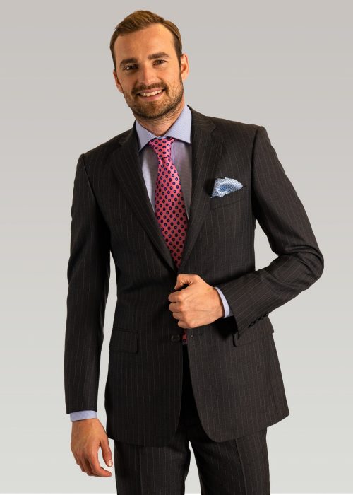 Tailored fit grey striped suit by Roderick Charles