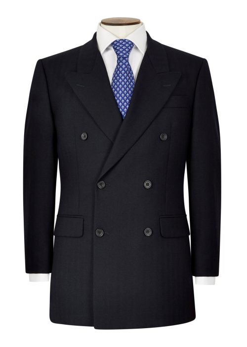 Roderick Charles navy herringbone double breasted suit styled with a white shirt