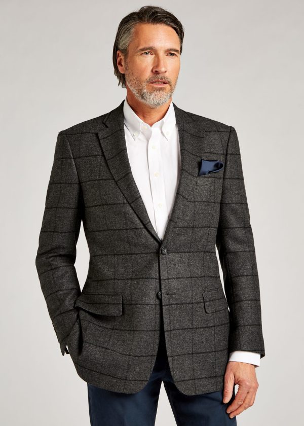 Roderick Charles navy and grey windowpane tailored fit tweed jacket