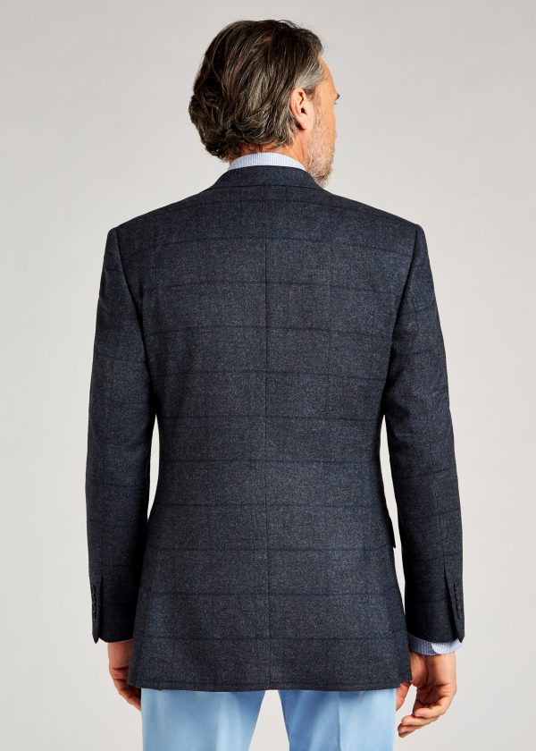 Roderick Charles tailored fit navy blue tweed jacket with a two button front