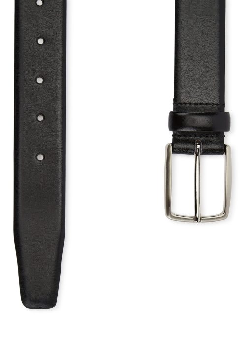 Black suit belt with silver fastening