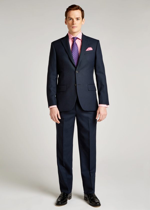 Pic and pic detailed suit in navy styled with blue tie and white shirt