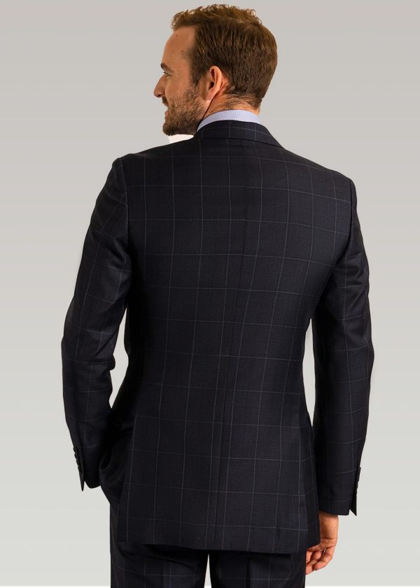 Mens navy windowpane tailored fit suit