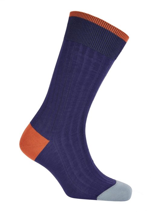 Trimmed blue and orange sky socks in lightweight cotton