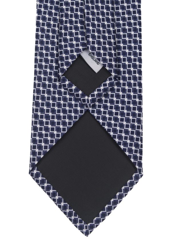 Men's patterned tie in white and navy by Roderick Charles