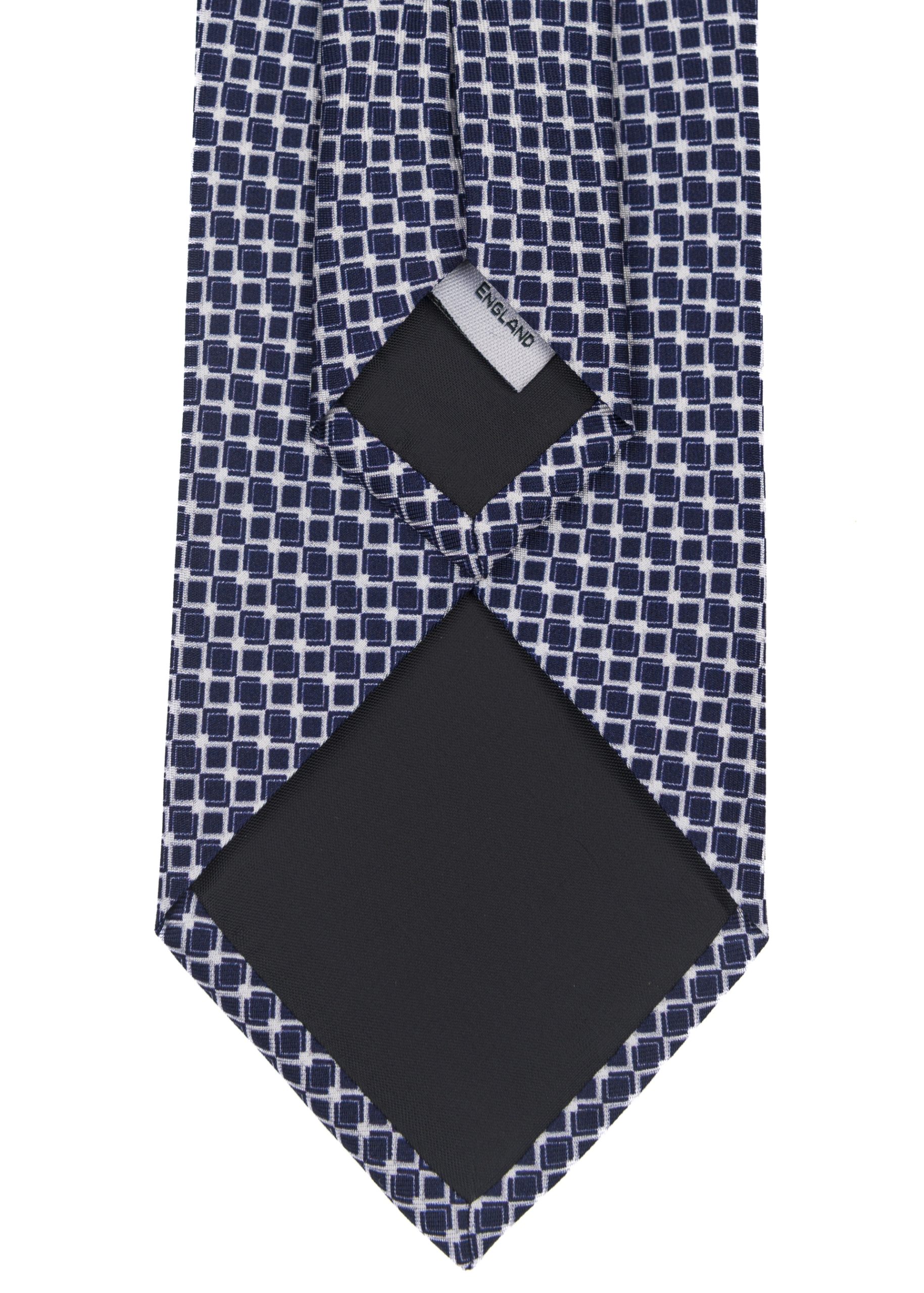 Men’s patterned tie in white and navy by Roderick Charles