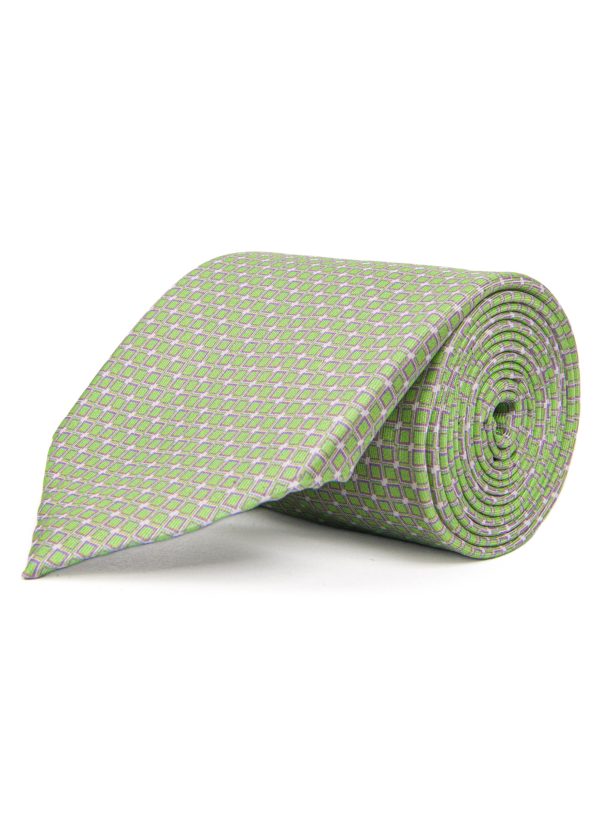 Diamond patterned men's green and blue tie