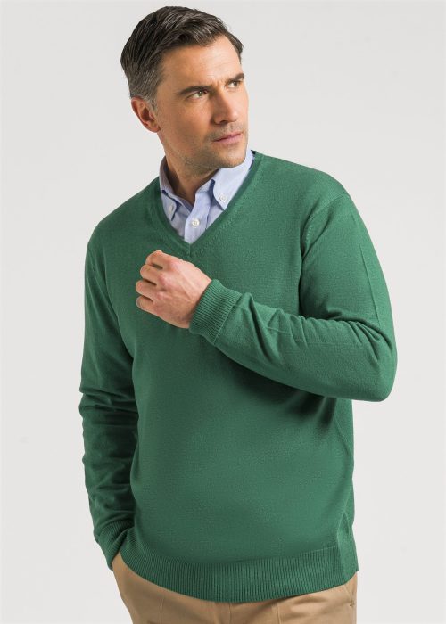 Green sweater in merino wool by Roderick Charles