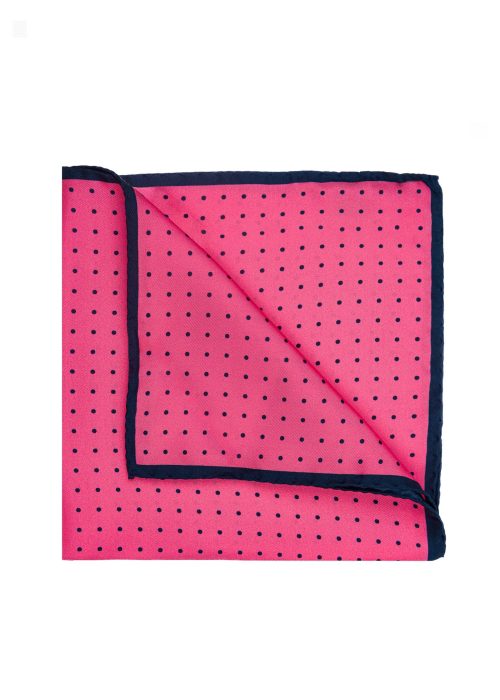 Pink and navy silk pocket square by Roderick Charles