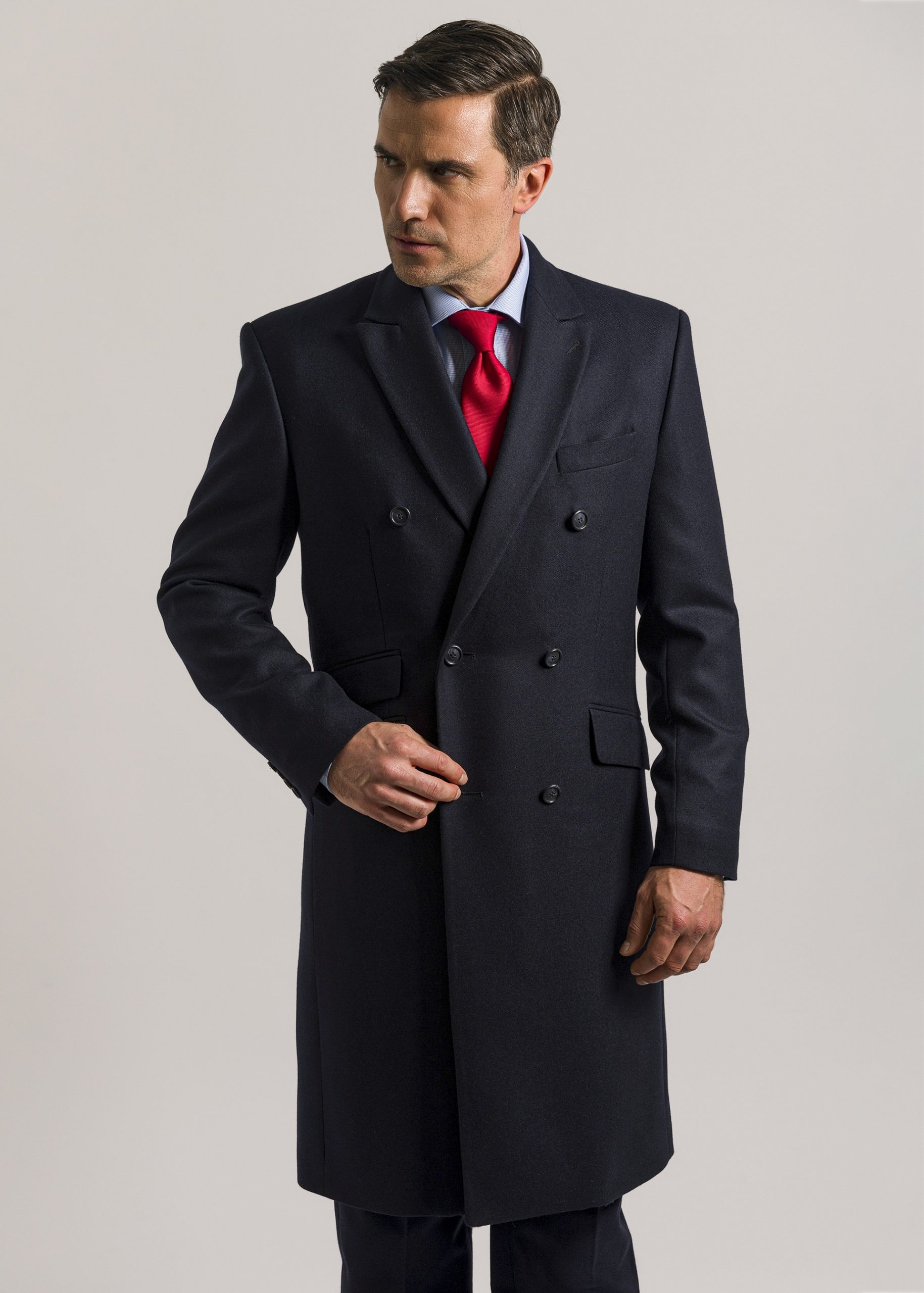 Double Breasted Pure Wool Navy Overcoat - Roderick Charles