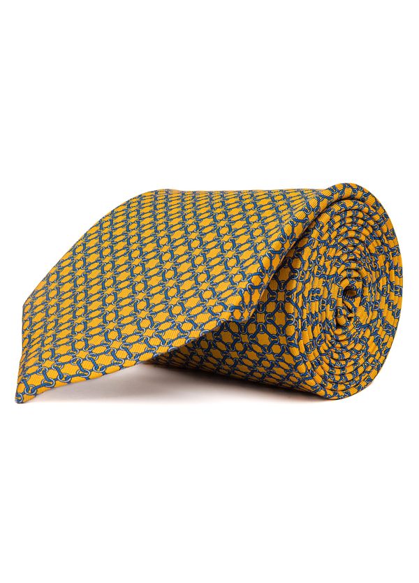 Yellow and blue mens square ring patterned tie