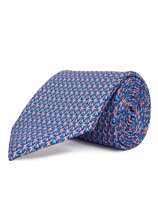 Men's pink and blue tie with squirrels on