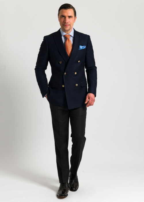 A Roderick Charles flannel double breasted men's blazer in navy.