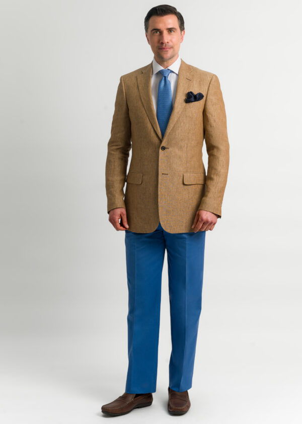 A classic tan men's tailored fit jacket.